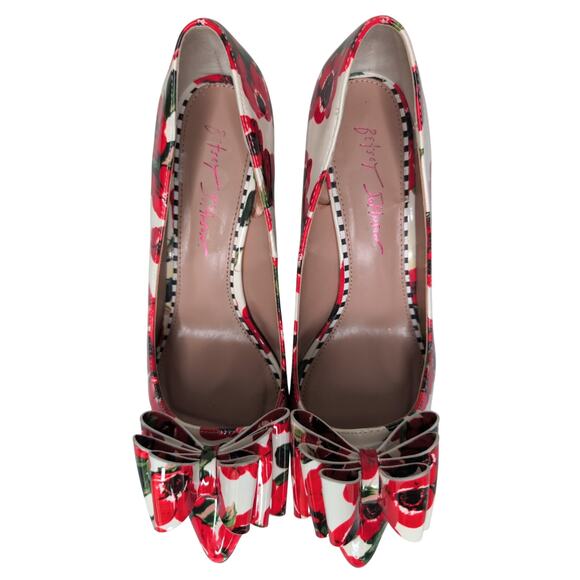 Betsey Johnson Floral Pump 9 Bow Patent Leather Stiletto Heel Coquette Pinup - Picture 5 of 9